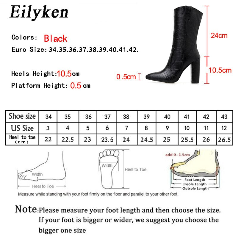 Eilyken 2022 Motorcycle Western Cowboy Boots Women Crocodile PU Leather Short Cossacks High Heels Cowgirl Booties Ankle Botas