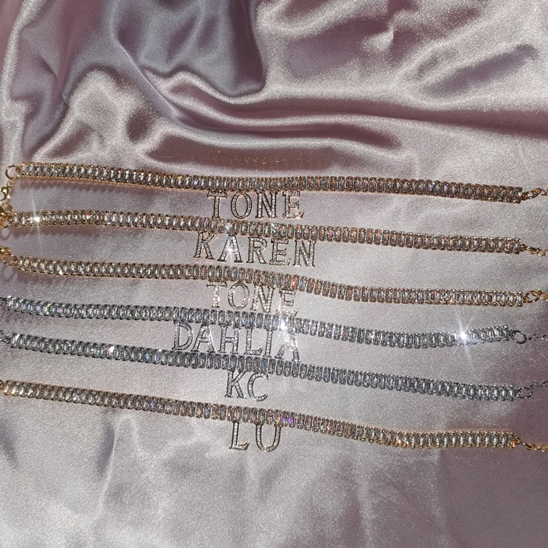 Personalized Custom Name Bracelet Anklet Letters Silver Plating Tennis Chain Adjustable Bracelet for Women