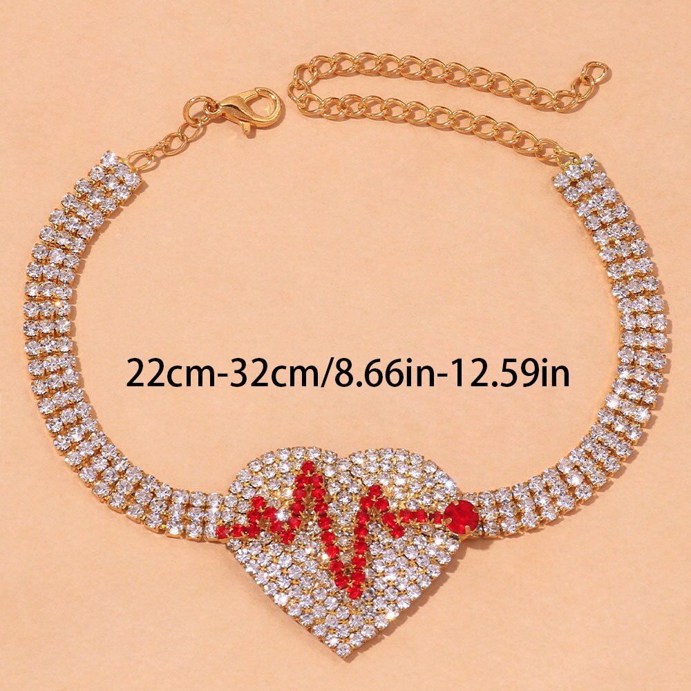 Stonefans Fashion Tennis Chain Rhinestone Heart Anklet for Women Beach Crystal Heartbeat Anklet Bracelet on the Leg Boho Jewelry