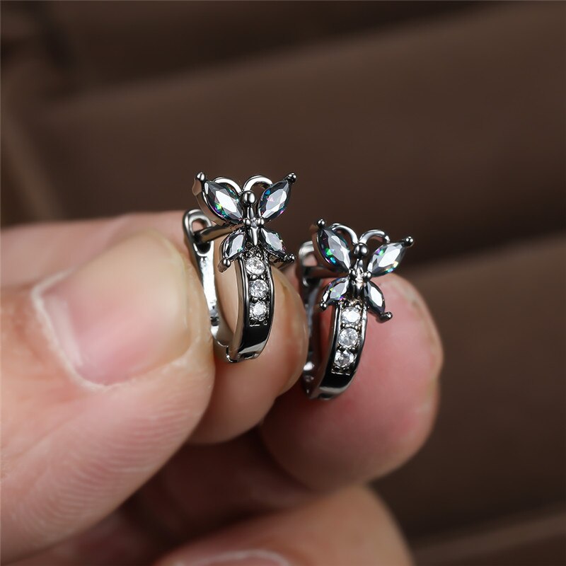 Blaike Cute Butterfly Hoop Earrings For Women AAA Zircon Gold Earring Charming Female Wedding Party Jewelry Birthday Gifts