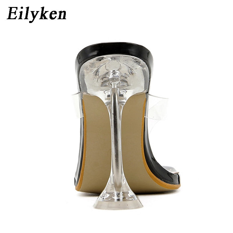 Eilyken 2022 New Designer Transparent Female Slippers Women Perspex High heels Summer Party Ladies Clear Flip flops shoes