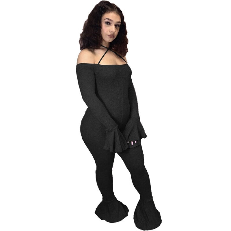 ZOOEFFBB Sexy Fall Long Sleeve Bodycon Jumpsuit Rompers Womens Jumpsuits 2021 Fashion Lounge Wear Outfits One Piece Flare Pants