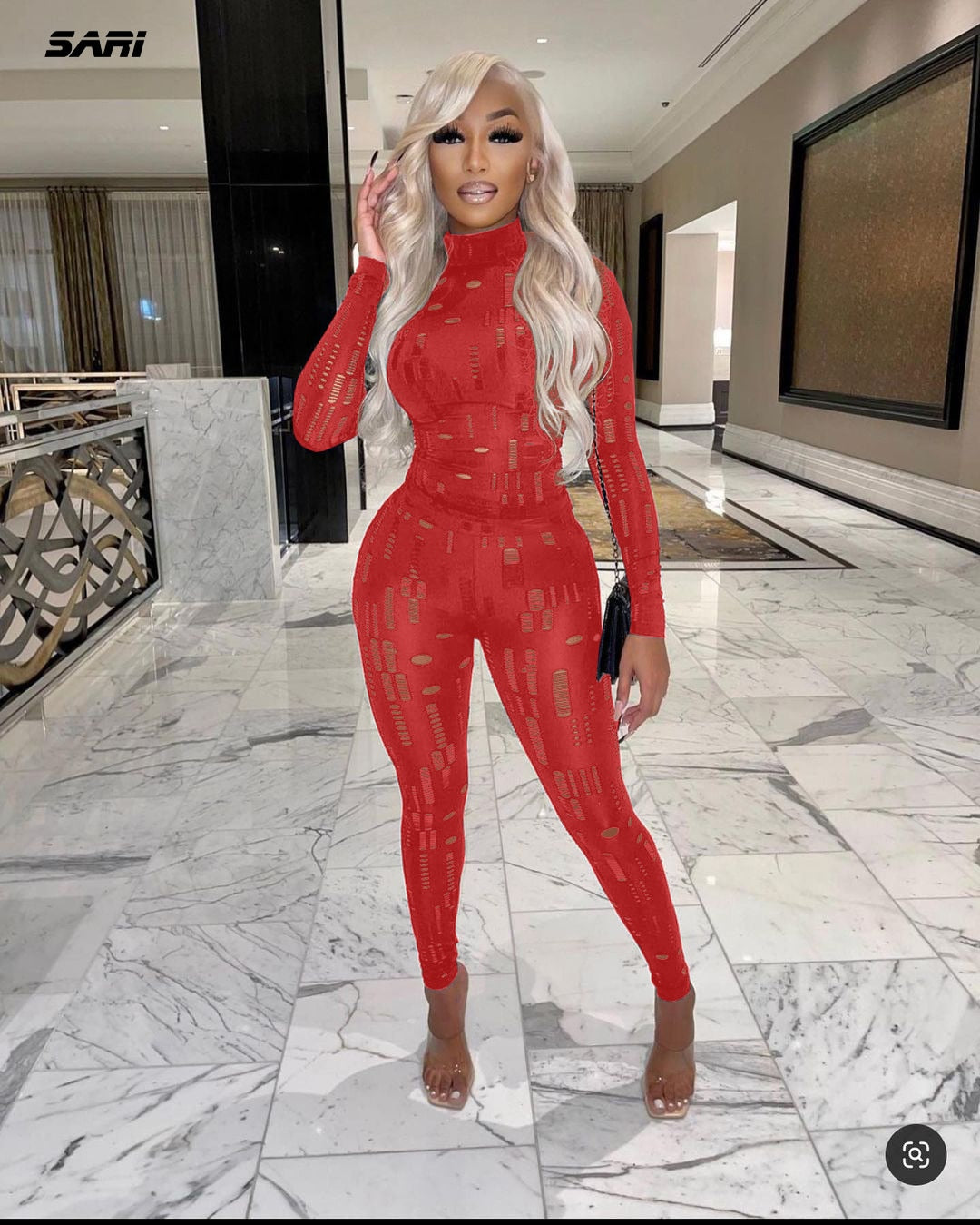 Irregular Hole Fall Trend Skinny Women Tracksuit Sexy Hollow Out Top T-Shirt + Slim Pencil Pants 2 Piece Matching Set Outfits