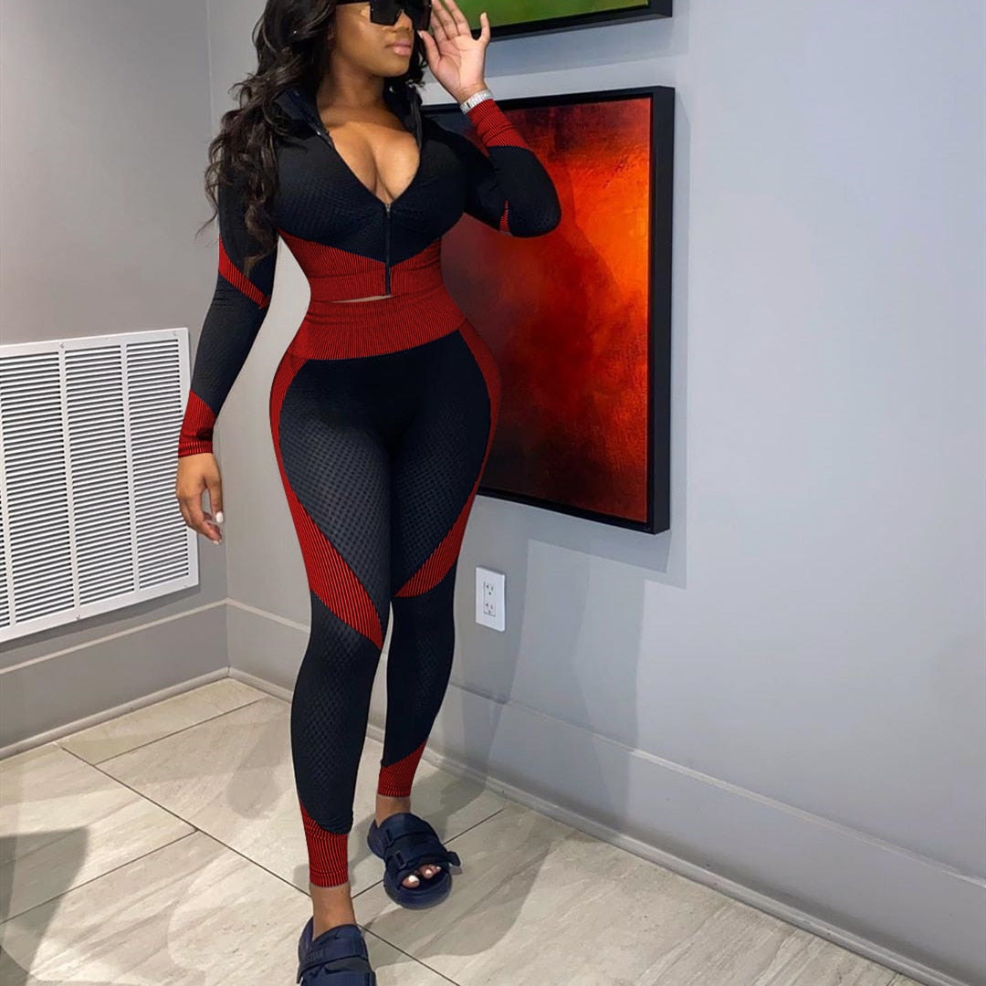 Plus Size Fashion Fall Two Piece Set Long Sleeve Crop Tops and Pants Outfits for Women Clothes Streetwear Tracksuit