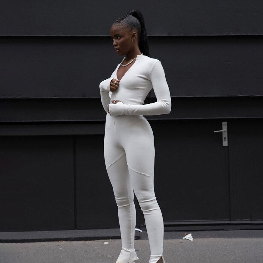 Women Stretch Skinny JUMPSUIT Fitness Sportswear Tracksuit Bodybuilding Female Rompers Workout Activewear Leggings Joggers White