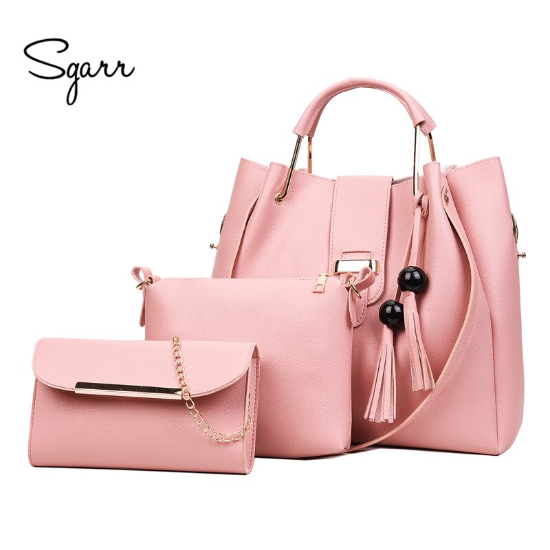 SGARR Women Bags Handbags Women Famous Brands Ladies PU Leather Messenger Bags Fashion 3 Pieces Sets Composite Bag Tassel Tote