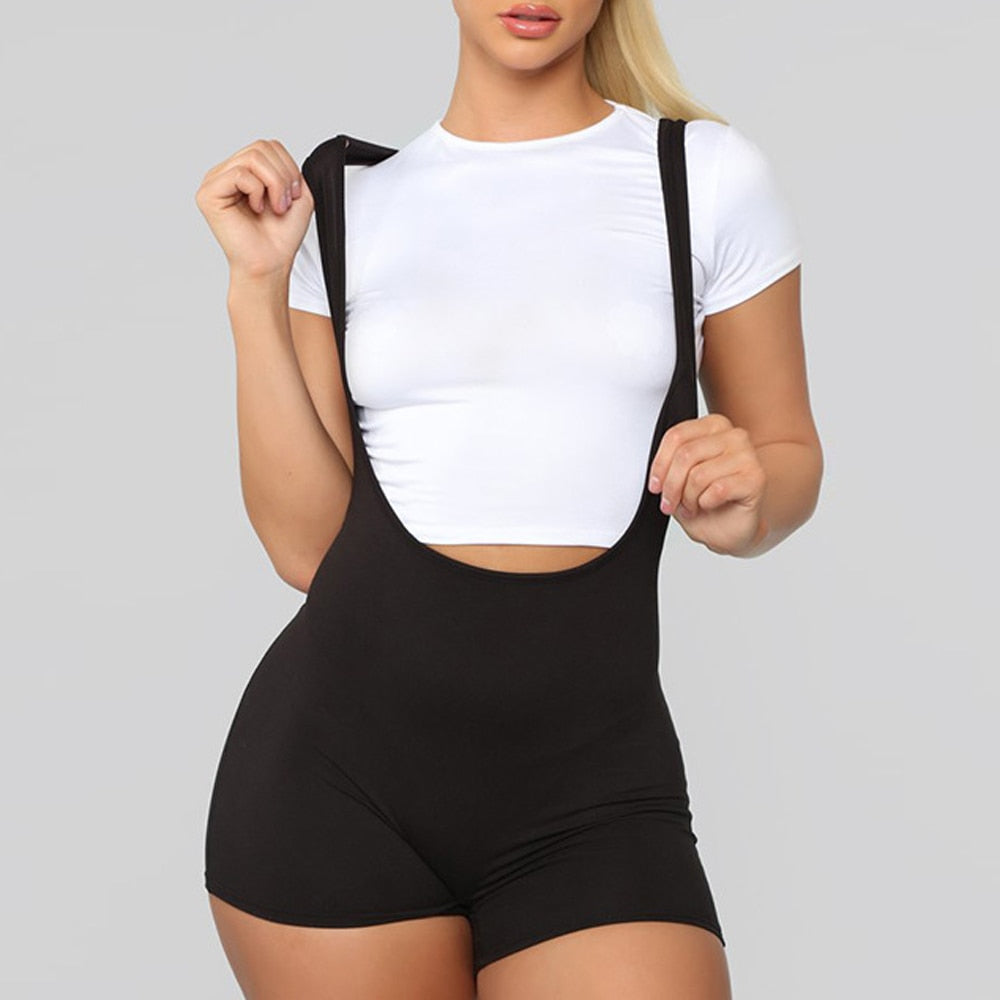 New Fashion Women Spandex Bib Shorts Summer Casual Solid Color High Waist Rompers Trousers