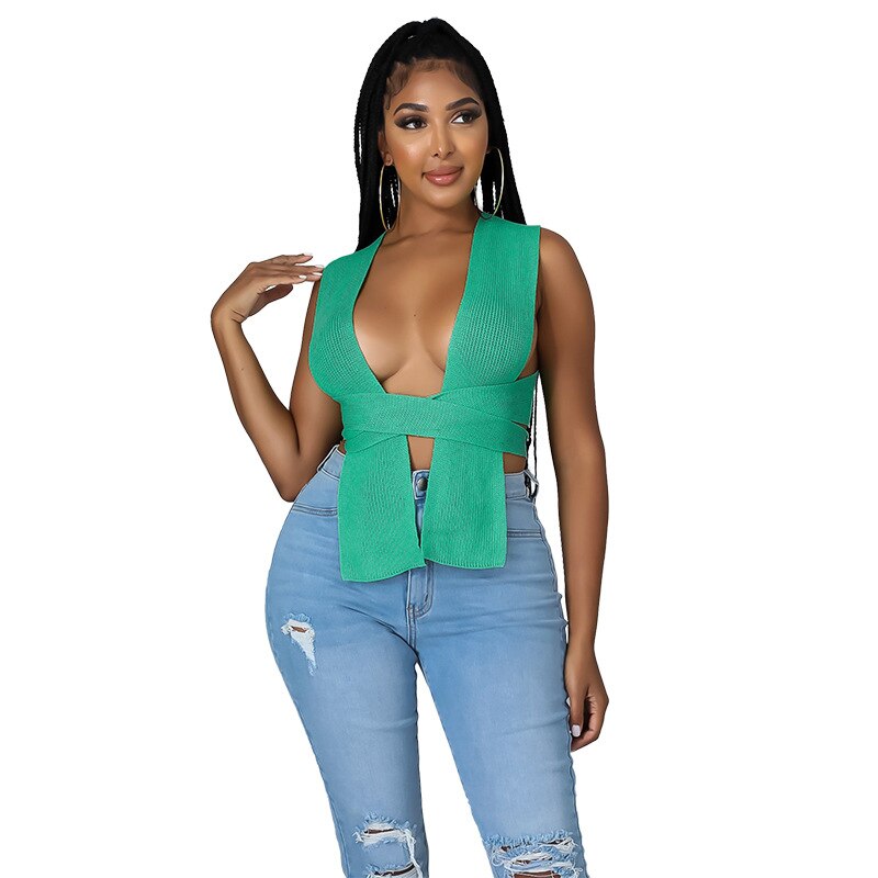 Women Sweater Vest Solid Sleeveless Hollow Out Knit Ribbed Stretchy Crop Tank Sweater Tops Sexy Fashion Streetwear Women Outfits