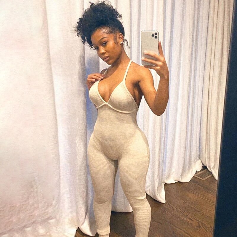 Simenual V Neck Backless Criss Cross Bodycon Rompers Womens Jumpsuit Strap Sporty Workout Skinny Active Wear Solid Jumpsuits New