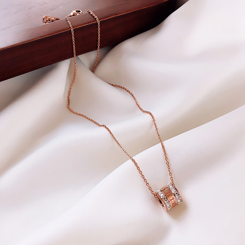 Luxury Famous Brand Jewelry Rose Gold Stainless Steel Roman numeral crystal necklace Female Charm necklace For Women