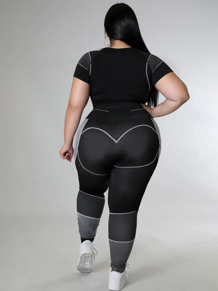 Plus Size Women Clothing Tracksuit Top and Pant Two Piece Sets Gym Joggers Black Sport Outfits Wholesale Bulk Dropshipping
