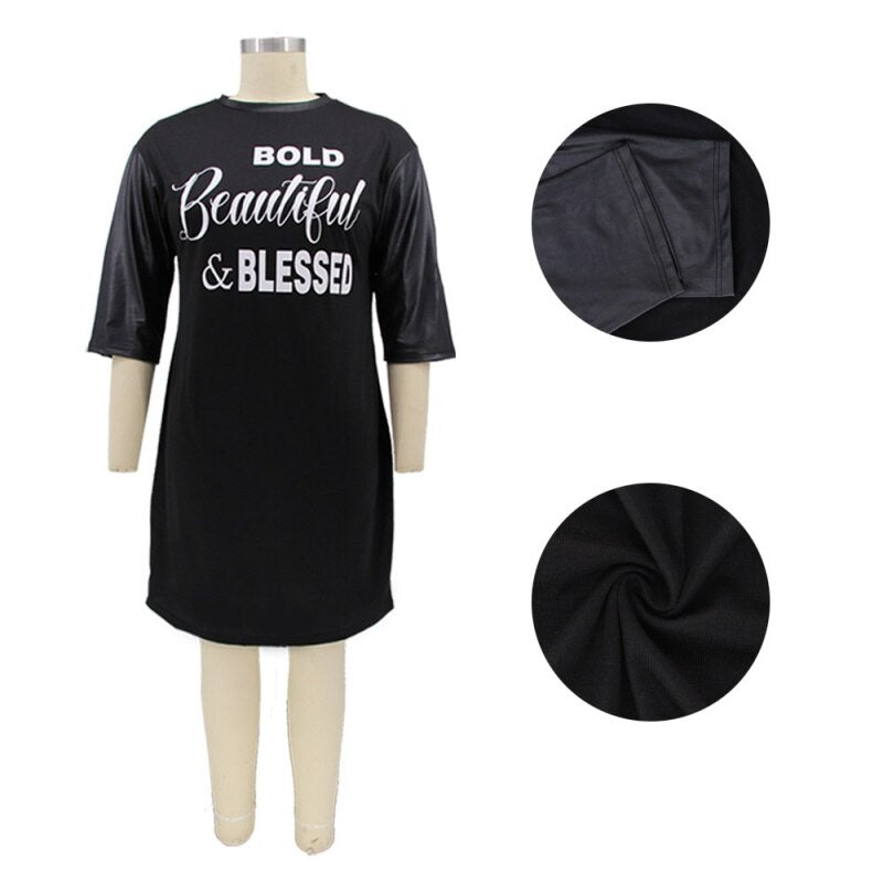 Plus Size Women's Clothing Dresses for Women Letter Print O Neck Loose Fashion Mini Dress 5xl Women 2022 Wholesale Drop Ship