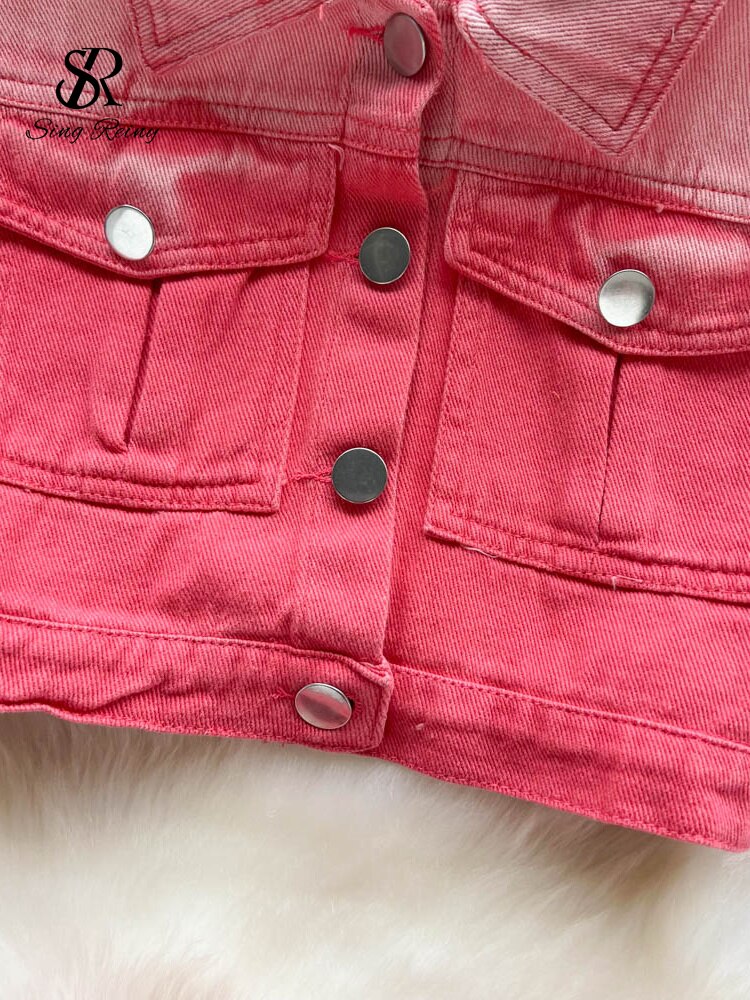 SINGREINY Purse Denim Women Set Fashion Polo Neck Single Breasted Short Tops+ Zipper Irregular Mini Shorts Retro Two Piece Set