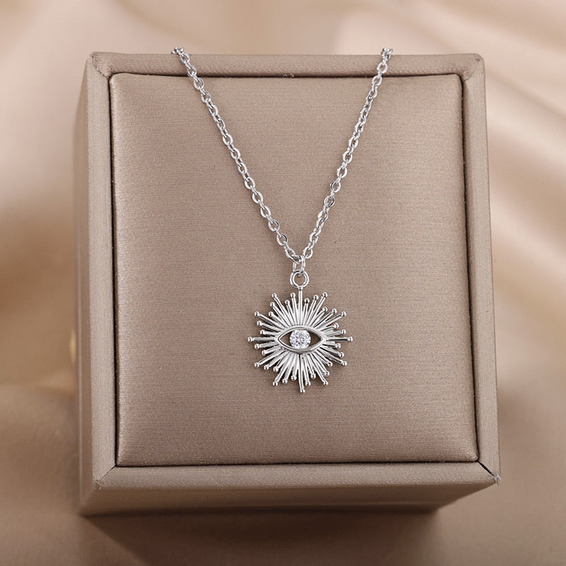 Turkish Evil Eye Pendant Necklace for Women Stainless Steel Gold Chain Necklaces 2022 Trend Choker Boho Lucky Aesthetic Jewerly