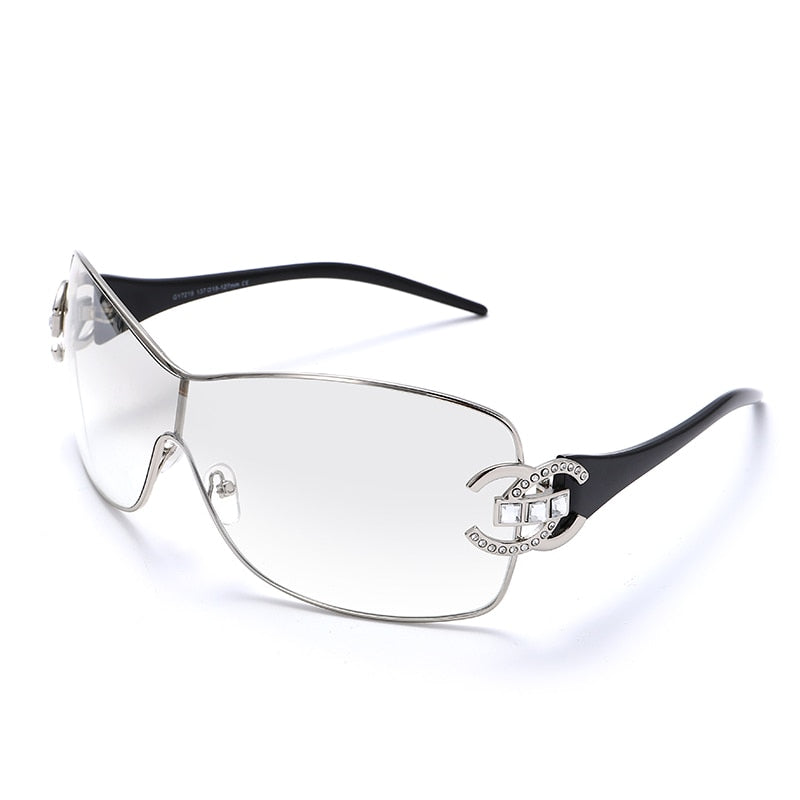 New Trendy Diamond Sunglasses Women Luxury Brand Designer One Piece Oversized Sun Glasses Ladies Fashion Eyewear Large Frame