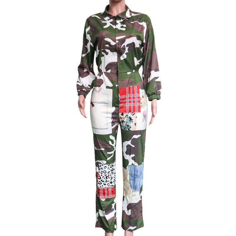 Military Cargo Jumpsuit Camouflage Women Zip Up Romper Long Sleeve Pants Baggy Female Retro Overalls Harajuku Streetwear Winter