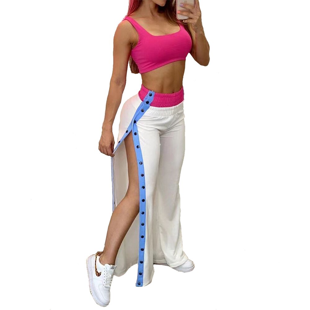 OLOMLB  Women's Vest Trousers Suit Y2k Clothes Harajuku  Women Side Button Slit Trousers Featured Multicolor High Waist
