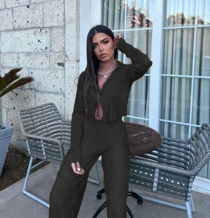Women Pleated Sets Long Sleeve Blouse Two Piece Sets Casual Outifits Tracksuit Green Loose High Waist Wide Leg Pants Suits 2022