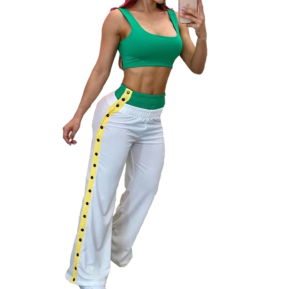OLOMLB  Women's Vest Trousers Suit Y2k Clothes Harajuku  Women Side Button Slit Trousers Featured Multicolor High Waist