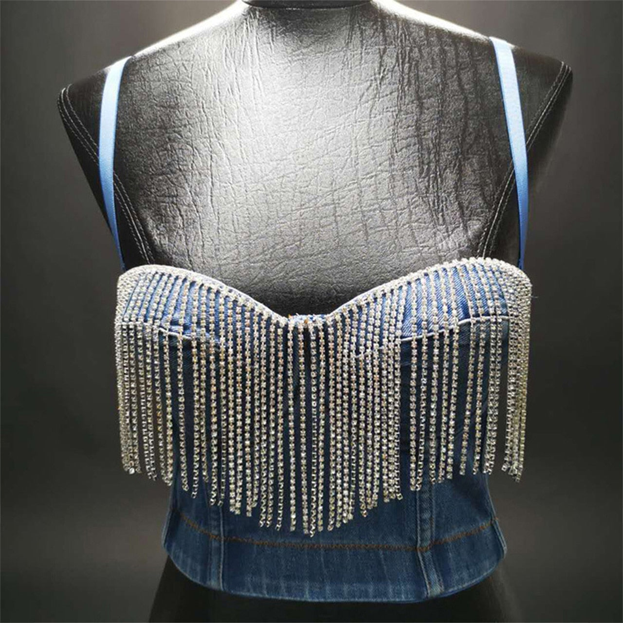 SXTHAENOO Fashion Sexy Denim Jeans Women's Button Bustier Bra Night Club Party Cropped Top Vest Plus Size