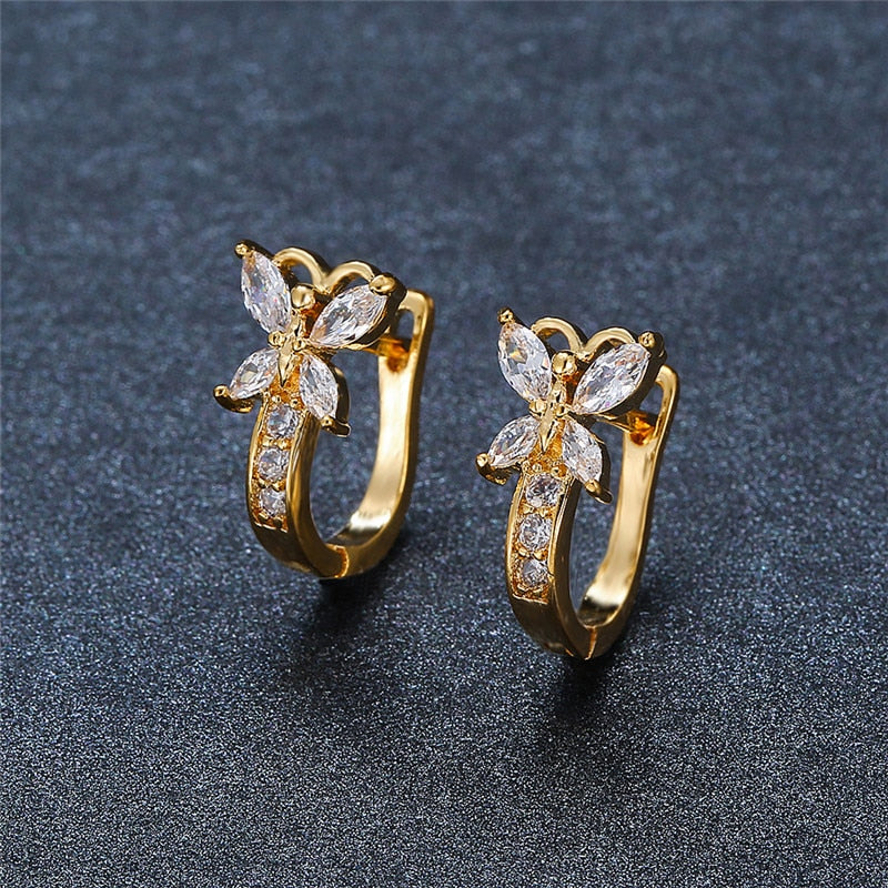 Blaike Cute Butterfly Hoop Earrings For Women AAA Zircon Gold Earring Charming Female Wedding Party Jewelry Birthday Gifts