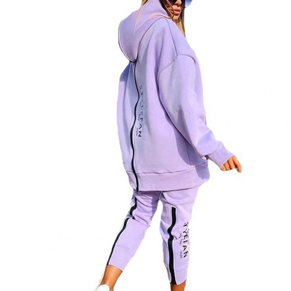 Letter Printing Long Sweater Sweatpants Two Piece Set  Zipper Sweatshirt Pants Running Tracksuit Women Fitness Clothing