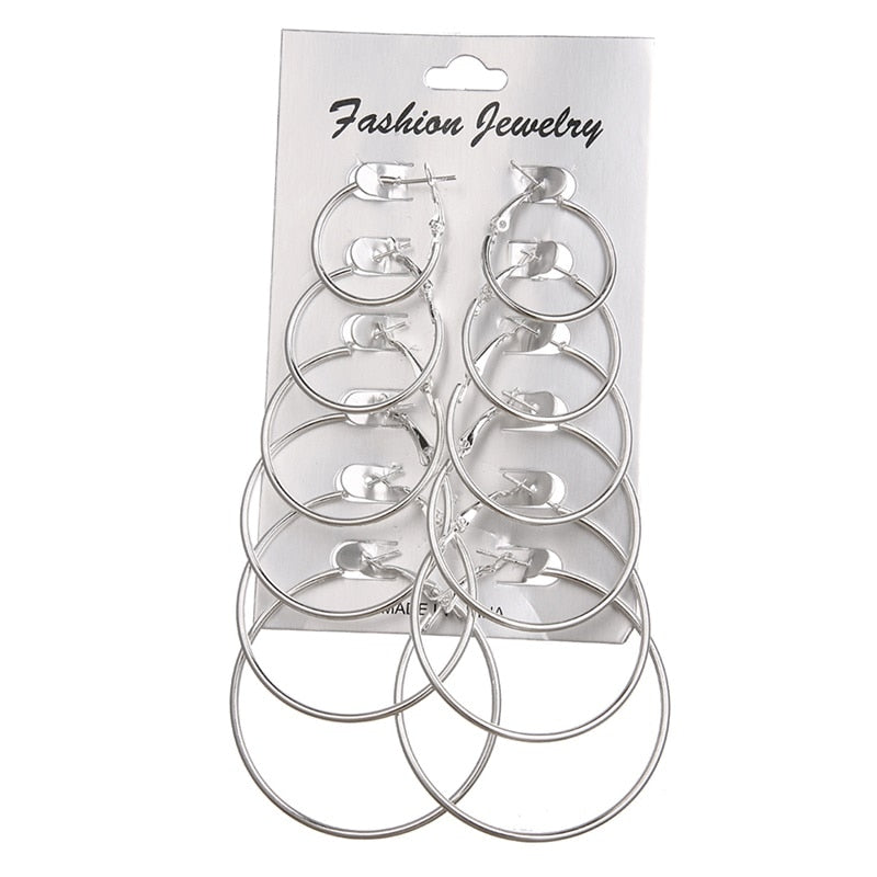 FNIO Statement Gold/Sliver Big Bamboo Circle Hoop Earrings For Women Hip Hop Earrings set Classic Jewelry 3pcs/set