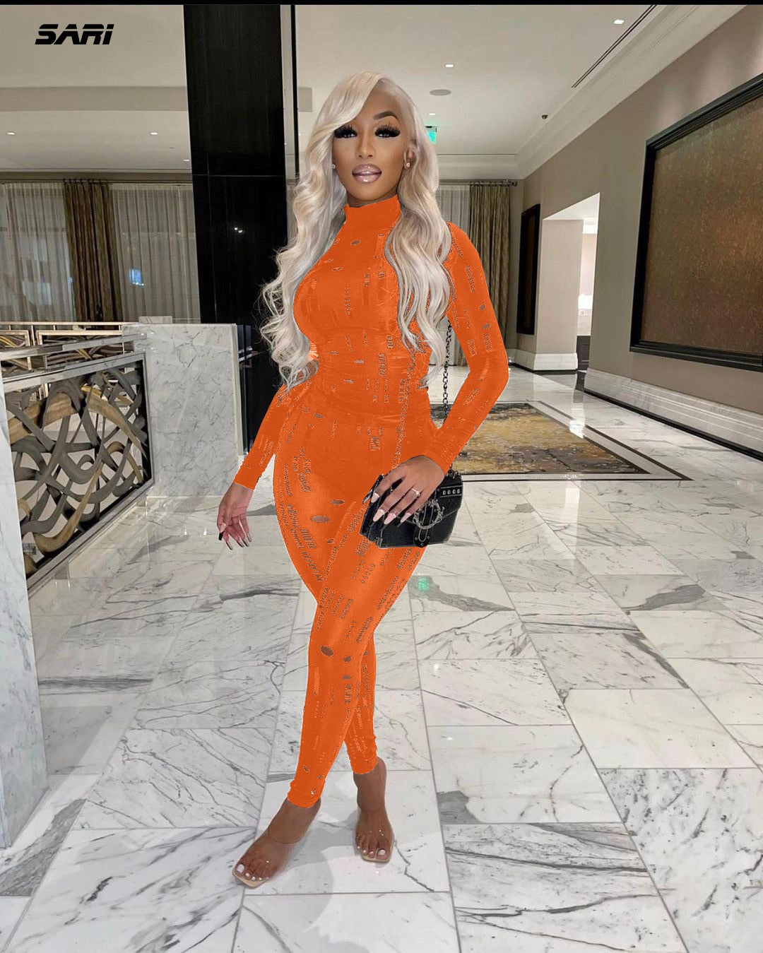 Irregular Hole Fall Trend Skinny  Women Tracksuit Sexy Hollow Out  Top T-Shirt + Slim Pencil Pants 2 Piece Matching Set Outfits