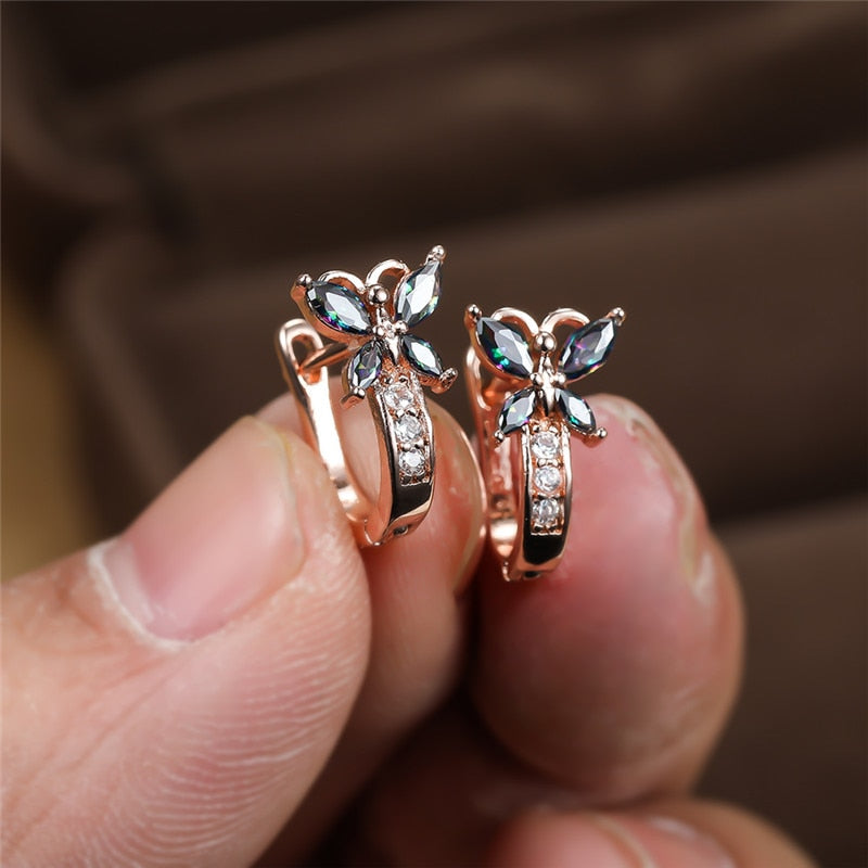 Blaike Cute Butterfly Hoop Earrings For Women AAA Zircon Gold Earring Charming Female Wedding Party Jewelry Birthday Gifts