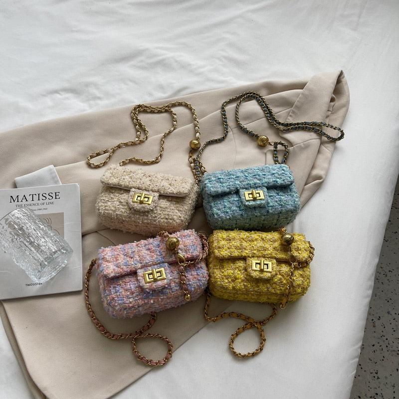 Cute Mini Woolen Shoulder Bag Design Branded Women Handbag Chain Fashion Crossbody Bag 2022 Hit Winter New Party Clutch