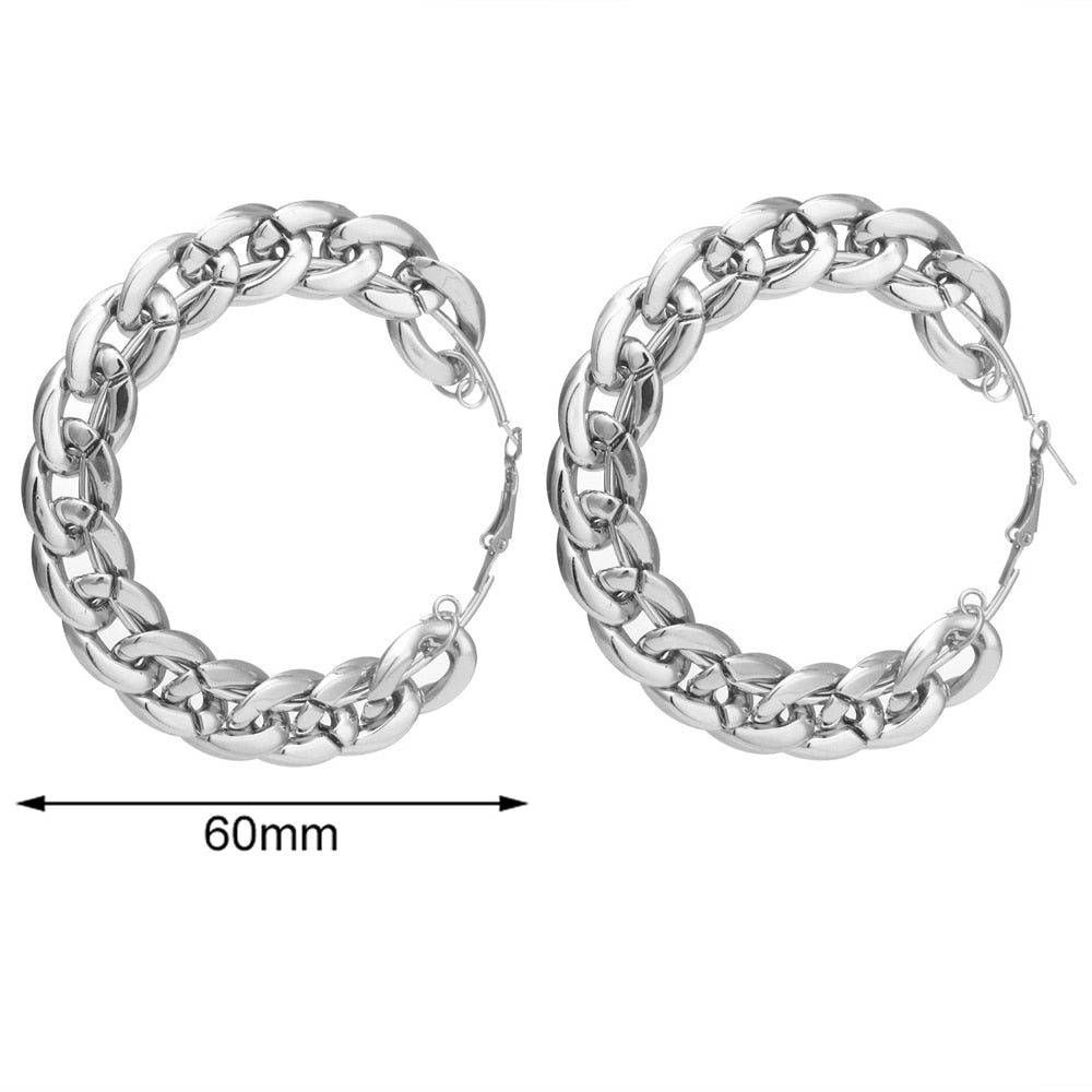 FNIO Statement Gold/Sliver Big Bamboo Circle Hoop Earrings For Women Hip Hop Earrings set Classic Jewelry 3pcs/set