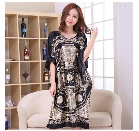 Plus Size Black Women's Summer Lounge Robe Lady New Sexy Home Dress Rayon Nightgown Large Loose Sleepwear Bathrobe Gown S002-B
