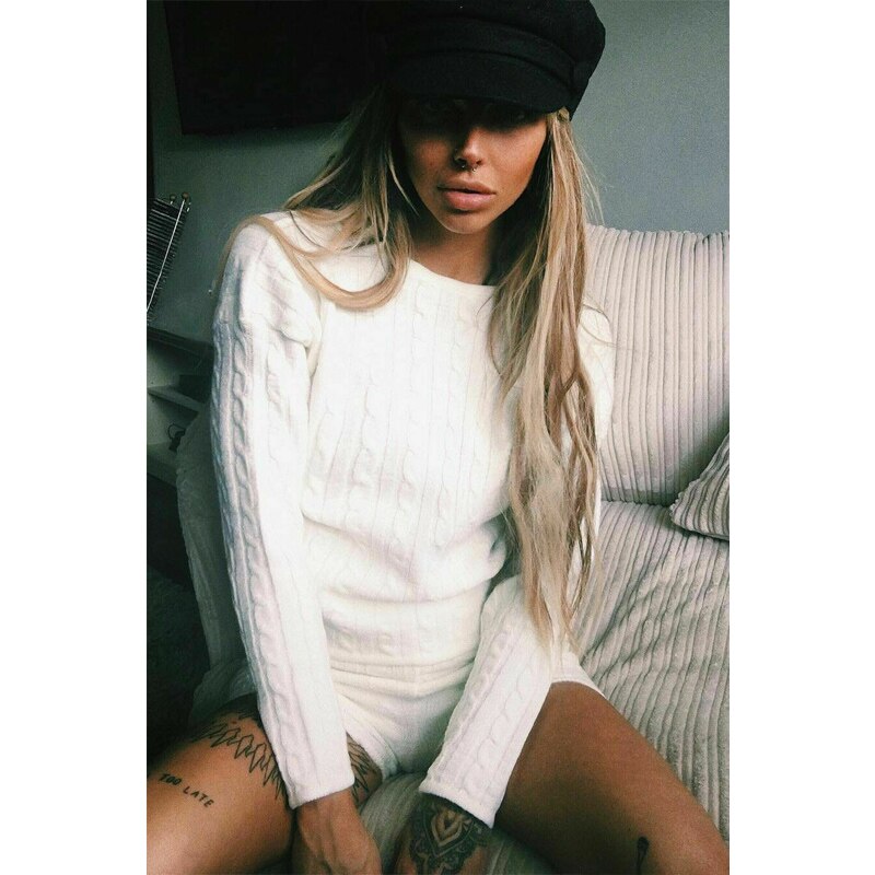 NEW 2020 Knit 2 Piece Set Women's Long Sleeve Crop Tops &amp; Short Pants Sexy Winter Sweater Two Piece Clothing Set
