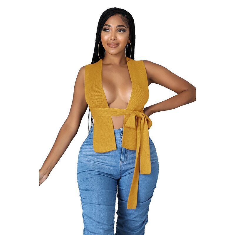 Women Sweater Vest Solid Sleeveless Hollow Out Knit Ribbed Stretchy Crop Tank Sweater Tops Sexy Fashion Streetwear Women Outfits