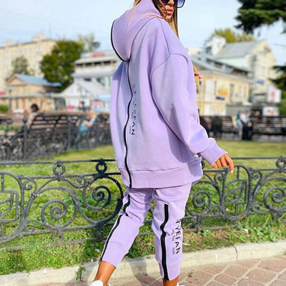 Letter Printing Long Sweater Sweatpants Two Piece Set  Zipper Sweatshirt Pants Running Tracksuit Women Fitness Clothing