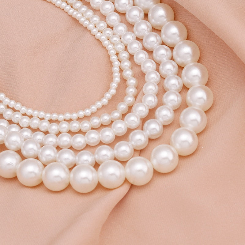 Elegant Big White Imitation Pearl Beads Choker Clavicle Chain Necklace For Women Wedding Jewelry Collar 2021 New