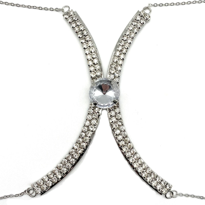 Rhinestone sexy round color crystal breast beauty chain necklace women's nightclub luxury crystal breast chain jewelry accessori