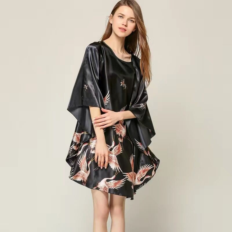 Plus Size Black Women's Summer Lounge Robe Lady New Sexy Home Dress Rayon Nightgown Large Loose Sleepwear Bathrobe Gown S002-B