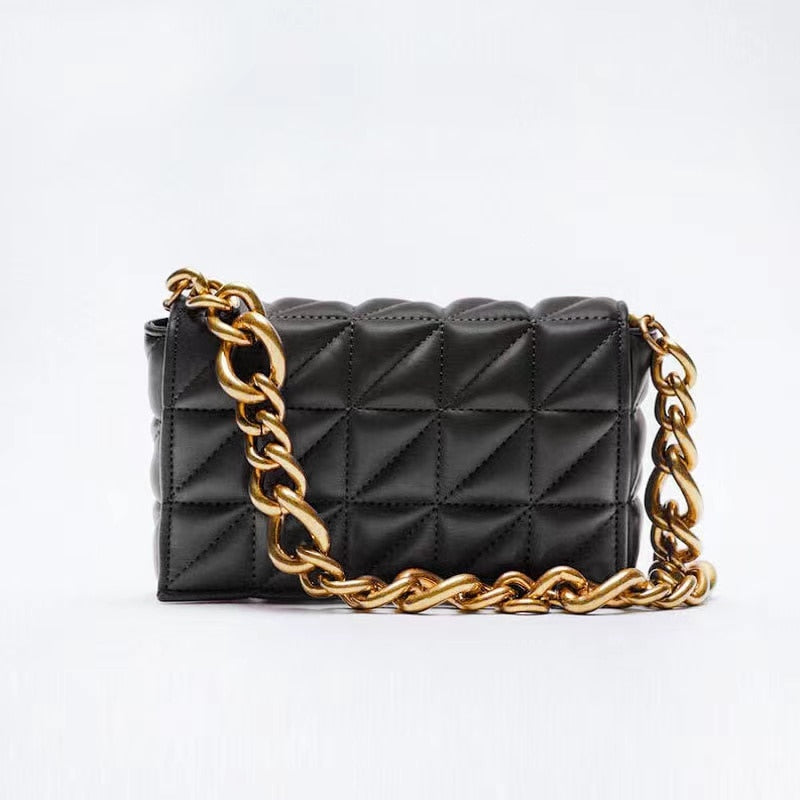 Women Diamond Lattice PU Messenger Bags Metal Chains Crossbody Hand Bag Causal Tote Flap Bag for zara woman Shoulder Bag
