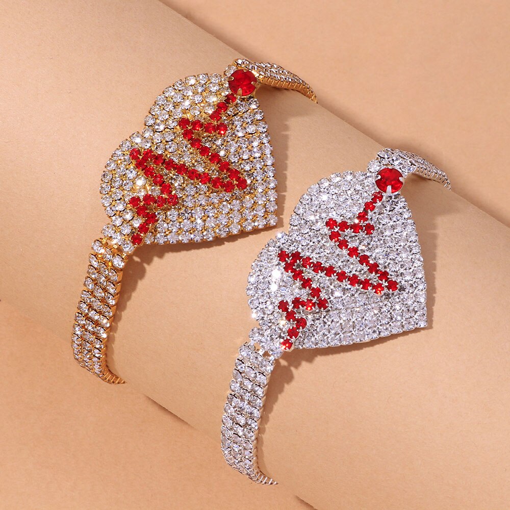 Stonefans Fashion Tennis Chain Rhinestone Heart Anklet for Women Beach Crystal Heartbeat Anklet Bracelet on the Leg Boho Jewelry