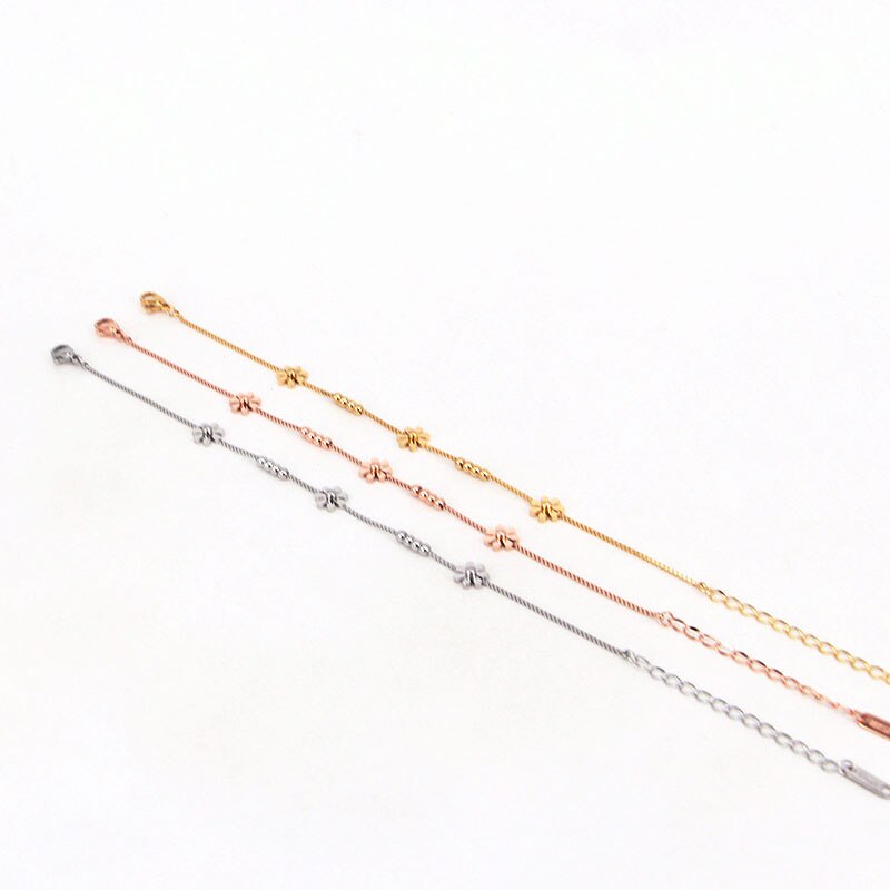 High Quality Box Chain Chrysanthemum And Beads Woman Anklet Top Quality Stainless Steel Gold And Rose Gold Color Anklet Gift