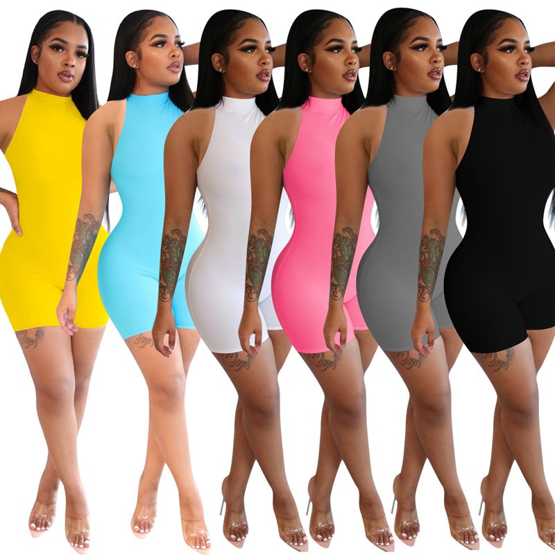 HAOYUAN Sexy Rompers Womens Jumpsuit Biker Shorts 2020 Summer Clothes Ladies One Piece Body Overalls Sleeveless Bodycon Playsuit
