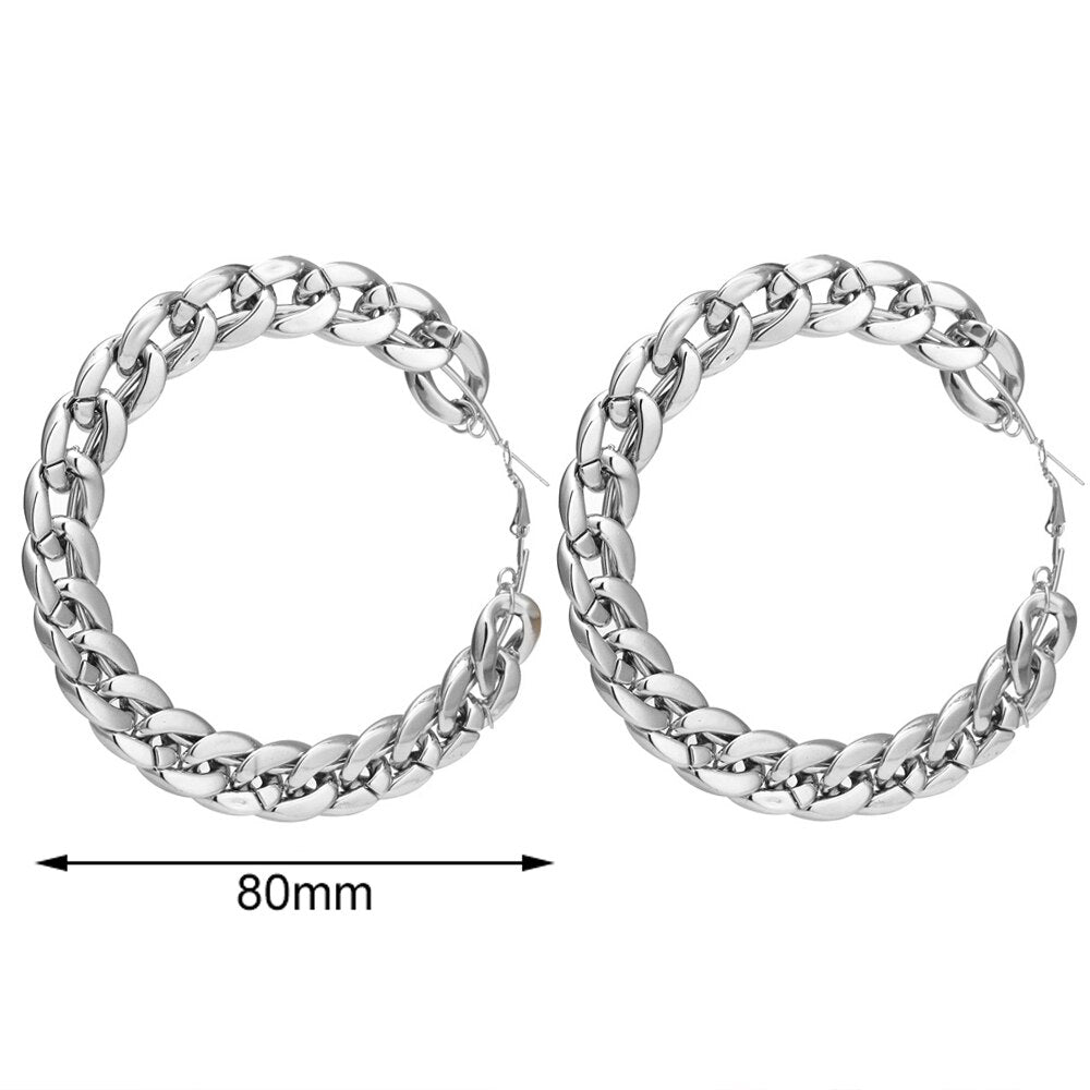 FNIO Statement Gold/Sliver Big Bamboo Circle Hoop Earrings For Women Hip Hop Earrings set Classic Jewelry 3pcs/set
