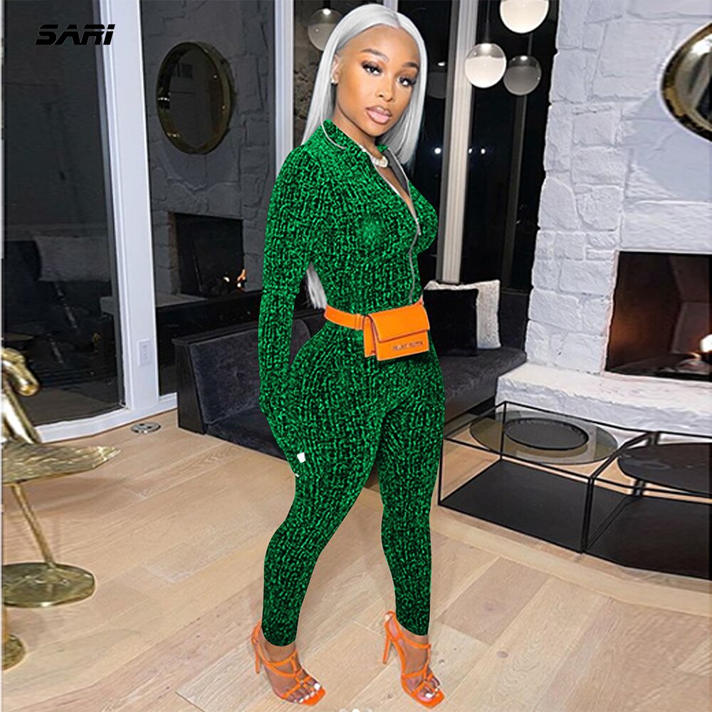 Glitter Silk Striped Fitness Rompers Womens Jumpsuits Workout Sporty Active Wear Fashion Long Sleeve Zipper Bodycon Jumpsuits