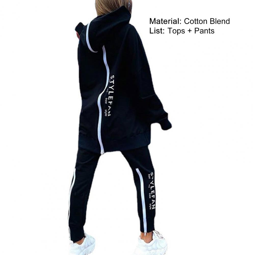 Letter Printing Long Sweater Sweatpants Two Piece Set  Zipper Sweatshirt Pants Running Tracksuit Women Fitness Clothing