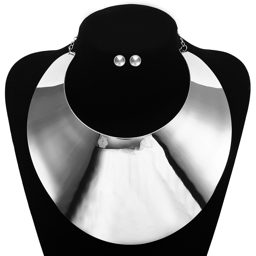 Liffly African Big Chokers Necklaces for Women Statement Metal Geometric Collar Necklace Bracelet Indian Party Jewelry Sets