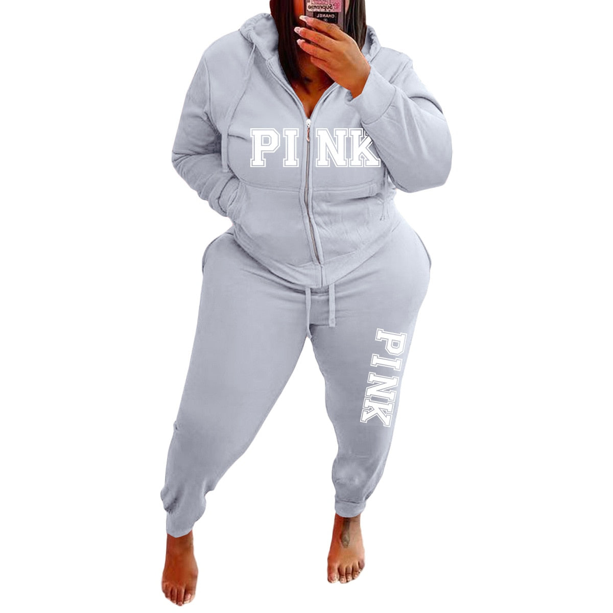 FAGADOER 2022 Plus Size Sporty PINK Letter Print Fashion Spring Set High Waist 2 Piece Set L-5XL Women Gym Clothing Pant Sets