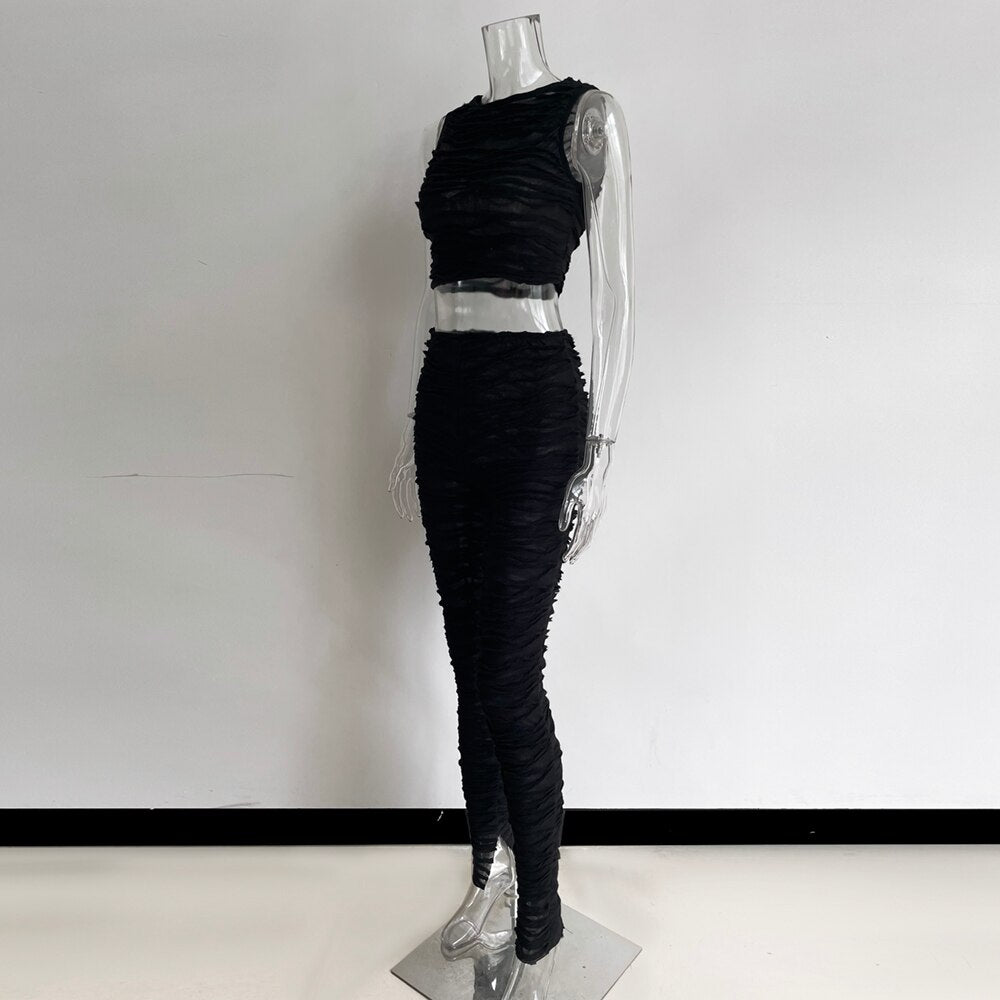 XLLAIS White Fashion Cute Sleeveless Tank Tops High Wasit Pencil Pants Two Piece Sets Women Sexy O-Neck Vests Slim Trousers