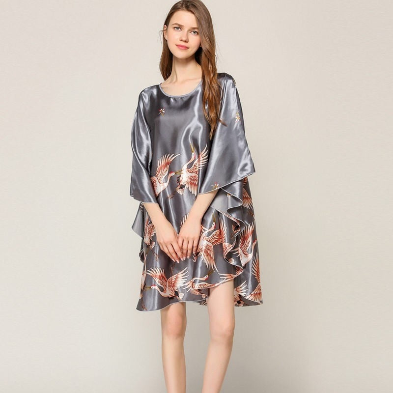 Plus Size Black Women's Summer Lounge Robe Lady New Sexy Home Dress Rayon Nightgown Large Loose Sleepwear Bathrobe Gown S002-B