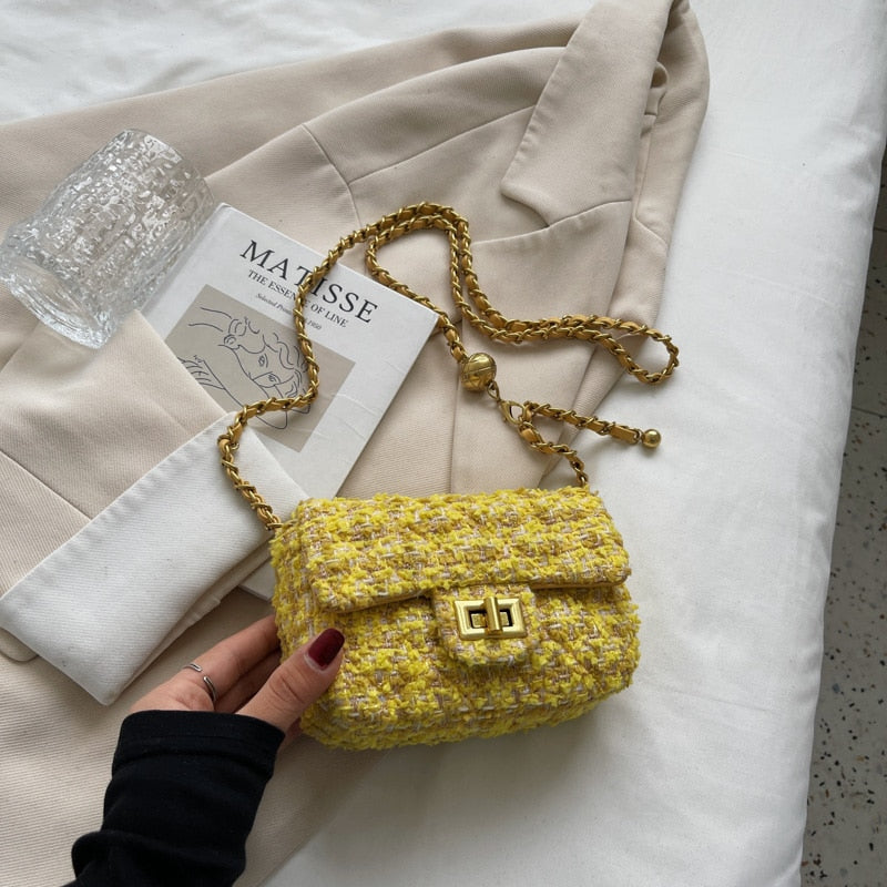 Cute Mini Woolen Shoulder Bag Design Branded Women Handbag Chain Fashion Crossbody Bag 2022 Hit Winter New Party Clutch
